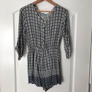 Navy Patterned 3/4 Sleeve Romper